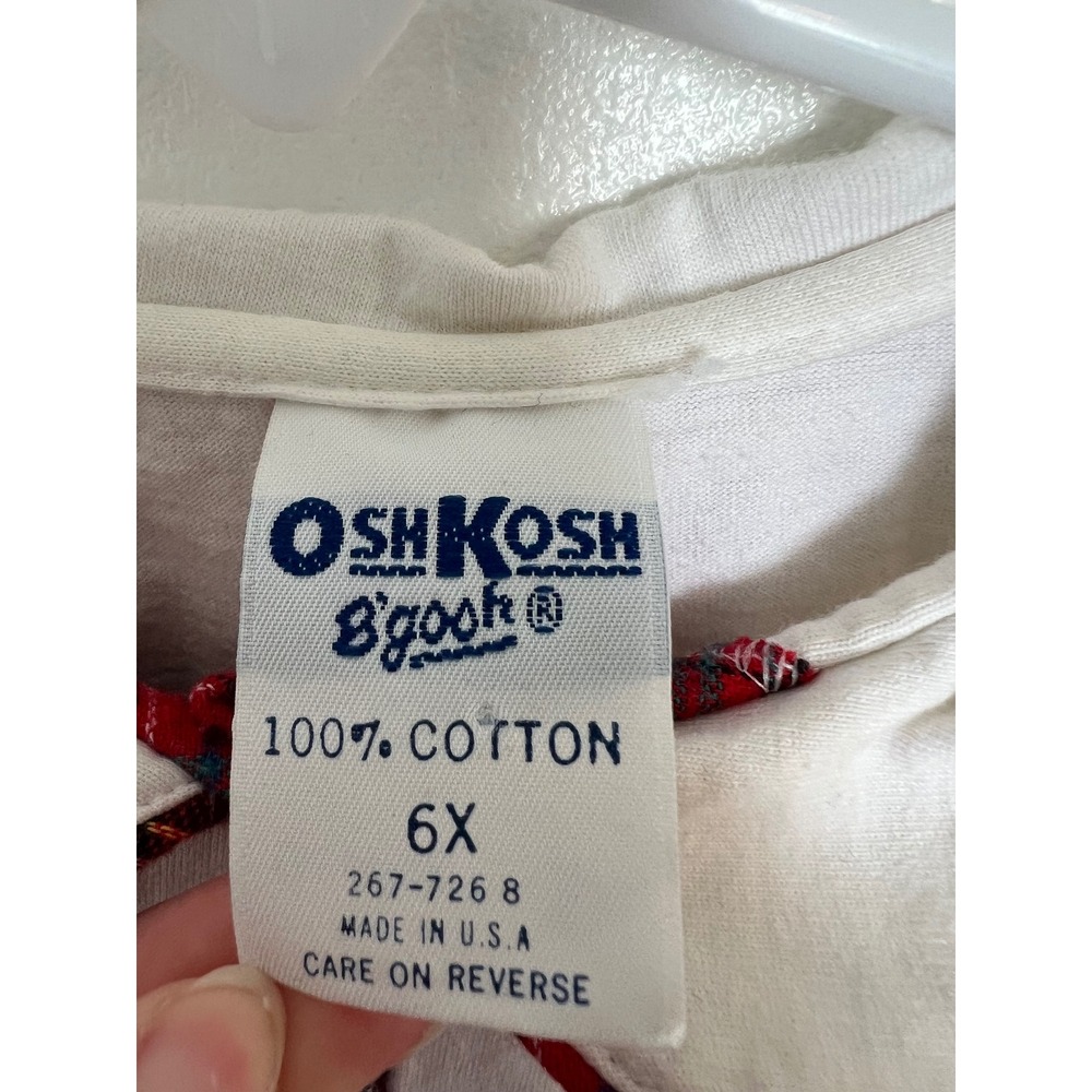 Vintage OshKosh Bgosh Girls White Plaid Trim Peter Pan Collar Polo Shirt 6X USA - Picture 5 of 6